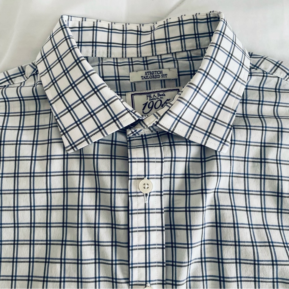 Jos. A Bank Stretch Tailored Shirt 1905 Collection Blue Black White Size Large